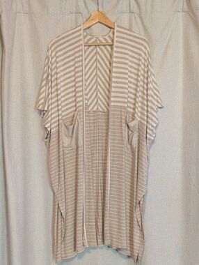 Hem & Thread Beige and White Striped Kimono Cardigan